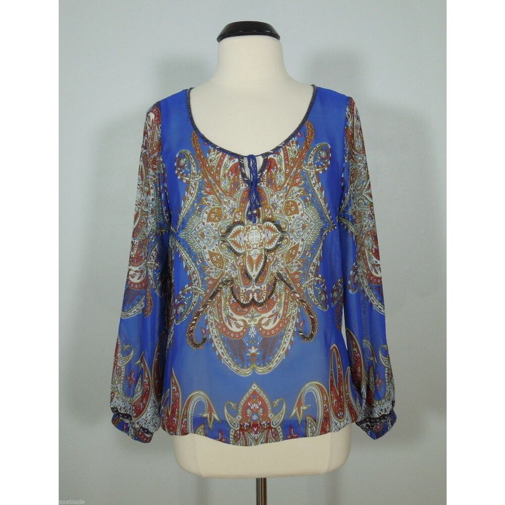 JEANS BUFFLO Blouse M MEDIUM Womens Sheer Paisley Beads Embellished